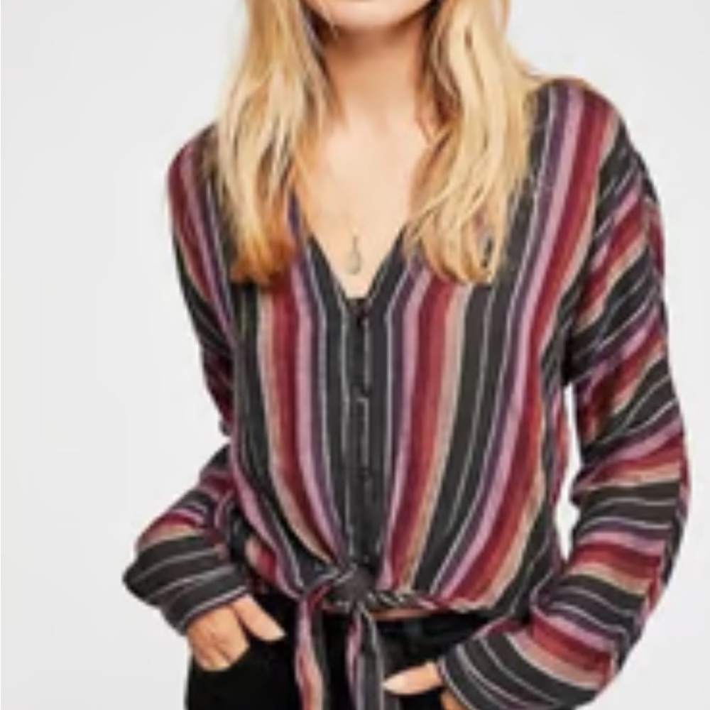Rails Striped Tie Front Linen Blend Top - image 1